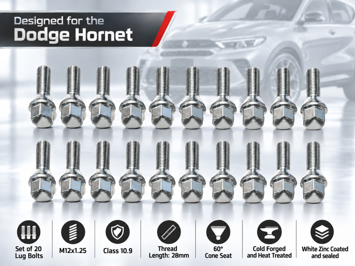 Dodge Dart Lug Bolt Set - Set of 20 - M12x1.25 - 60° Cone Seat - Silver