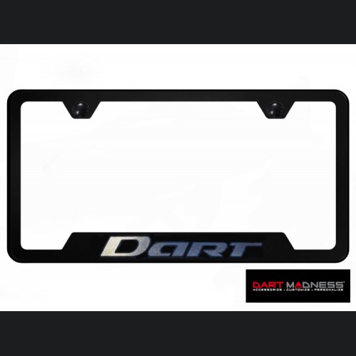 Dodge Dart License Plate Frame - Black Stainless Steel w/ Dart Logo - Bottom Cut Outs