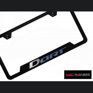 Dodge Dart License Plate Frame - Black Stainless Steel w/ Dart Logo - Bottom Cut Outs