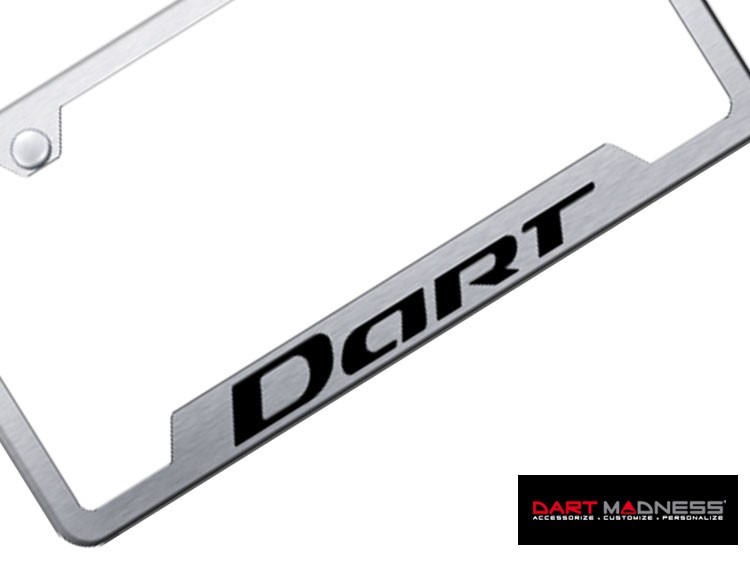 Dodge Dart License Plate Frame - Stainless Steel w/ Dart Logo - Bottom Cut Outs