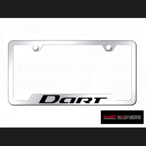 Dodge Dart License Plate Frame - Polished Stainless Steel w/ Dart Logo - Bottom Cut Outs