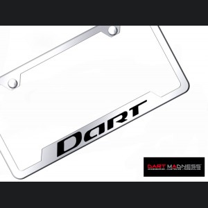 Dodge Dart License Plate Frame - Polished Stainless Steel w/ Dart Logo - Bottom Cut Outs