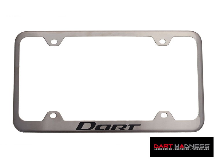 Dodge Dart License Plate Frame - Wideplate - Satin Stainless Steel w/ Dart Logo